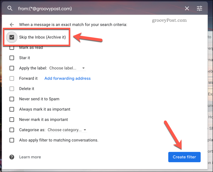 Hoppa över en filterregel för Gmail