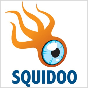 Detta är en skärmdump av Squidoo-logotypen, som är en orange varelse med fyra tentakler och en stor blå ögonglob.