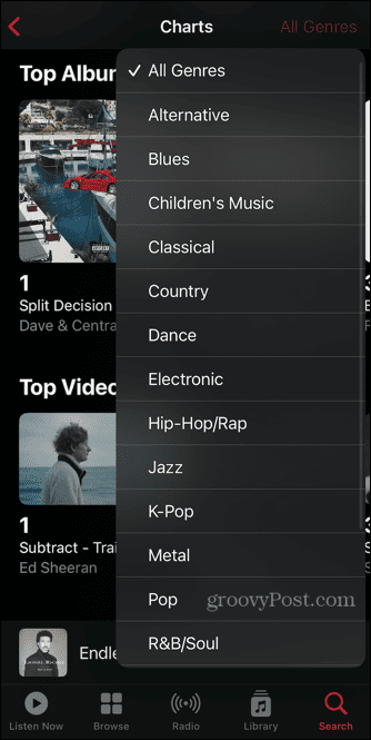 apple music listor välj genre