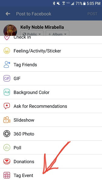 Facebook lägger till alternativet att märka en händelse i statusuppdateringar på mobilen.