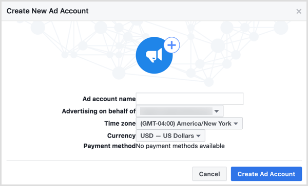 Använd ditt företagsnamn när du blir ombedd att namnge ditt nya Facebook-annonskonto.