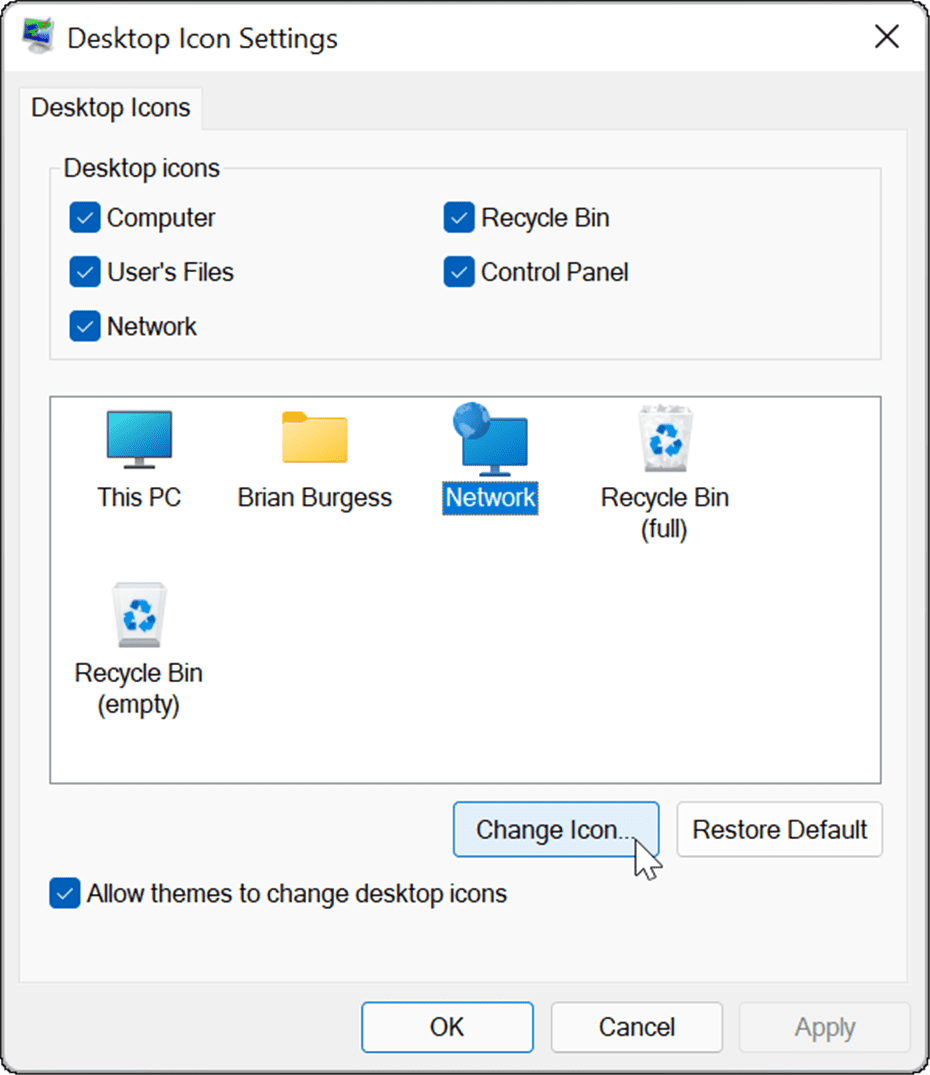 få tillbaka äldre skrivbordsikoner i Windows 11