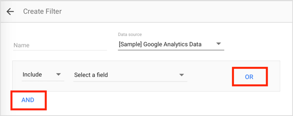 På sidan Skapa filter, namnge denna grupp av data och välj de parametrar som filtrerar önskat resultat.