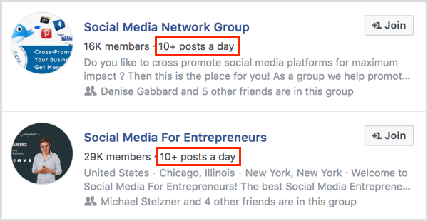 exempel på antal inlägg per dag för Facebook-gruppen