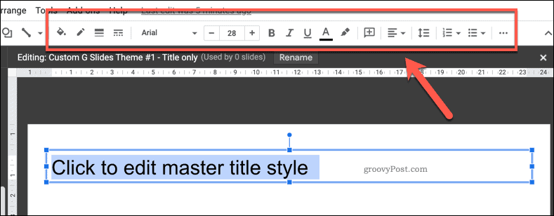 Alternativ för att anpassa en malltextruta i Google Presentationer