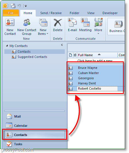 Outlook 2010-kontakter