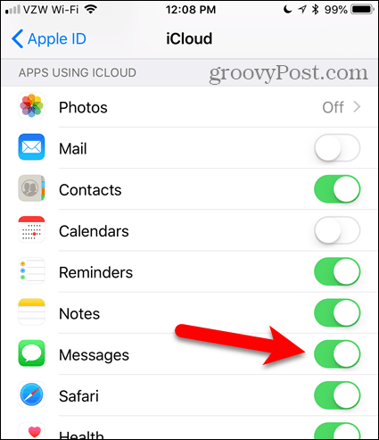 Slå på meddelanden på iCloud i iOS