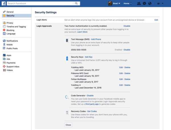 Facebook-användare kan nu registrera en fysisk säkerhetsnyckel för att skydda sitt Facebook-konto.