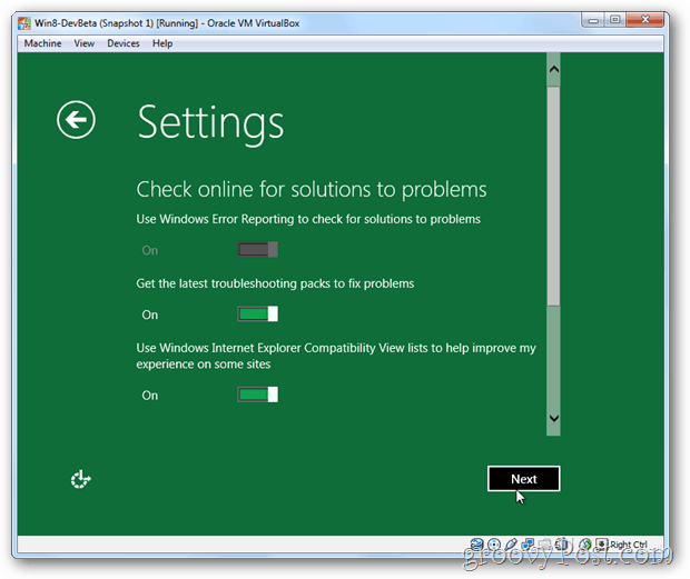 VirtualBox Windows 8 sekretessinställningar online-lösningar