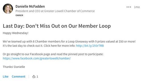 främja facebook loop giveaway på linkedin