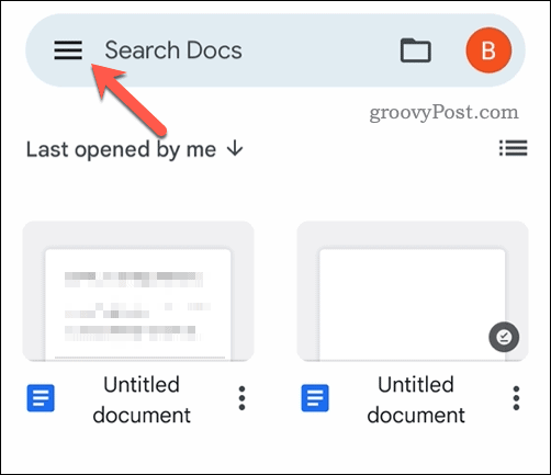 Öppna Google Dokuments mobilmeny