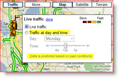 Google Maps Live Traffic vid inställningar för dag och tid