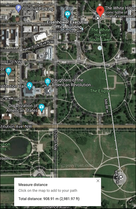 Ett exempel på uppmätt avstånd i Google Maps