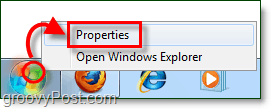 hur man öppnar startmenyns egenskaper i Windows 7 