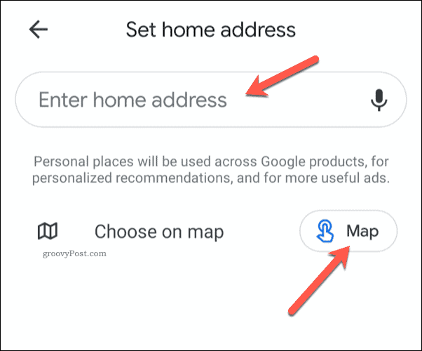 Ställa in Google Maps hemadress på mobil