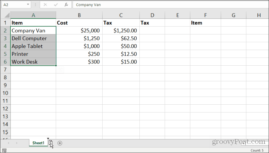 kopiera ett ark i Excel