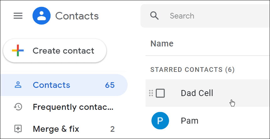 Gmails kontaktsida
