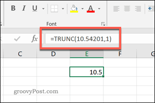 TRUNC-funktionen i Excel med en decimal