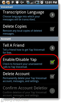 inaktivera yap från din Android-röstbrevlåda
