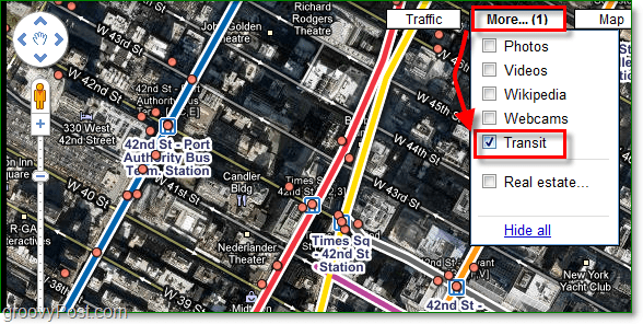 klicka på menyn mer och aktivera kontrollmärke för transitering i google maps