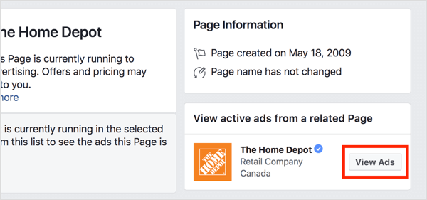Klicka på knappen Visa annonser för att se fler annonser från sidor som är relaterade till företaget.
