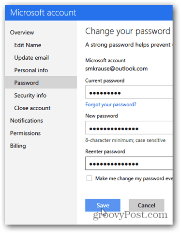 ändra outlook.com-lösenord - klicka på ändra lösenord