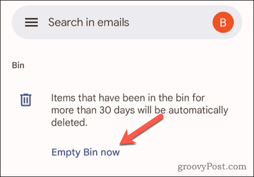 Töm papperskorgen i Gmail på mobilen