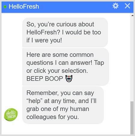 HelloFresh Messenger-bot förklarar hur man pratar med en människa.