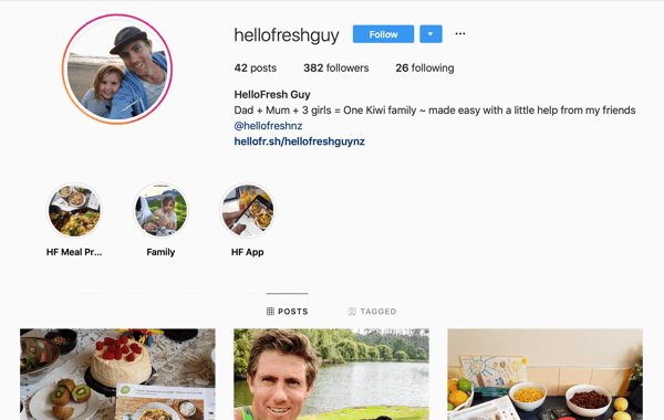 Hur man rekryterar betalda sociala influenser, exempel på Instagram-flöde från @hellofreshguy