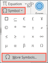Symbol, fler symboler i Word på Windows