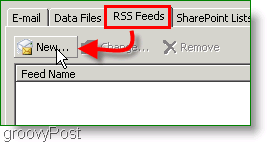 Skärmdump Microsoft Outlook 2007 Skapa RSS-flöde