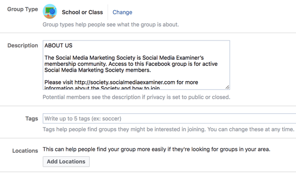 Ge ytterligare information om din Facebook-grupp för att göra det lättare för människor att upptäcka den.