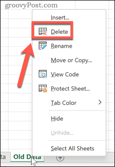 Ta bort ett Excel-ark