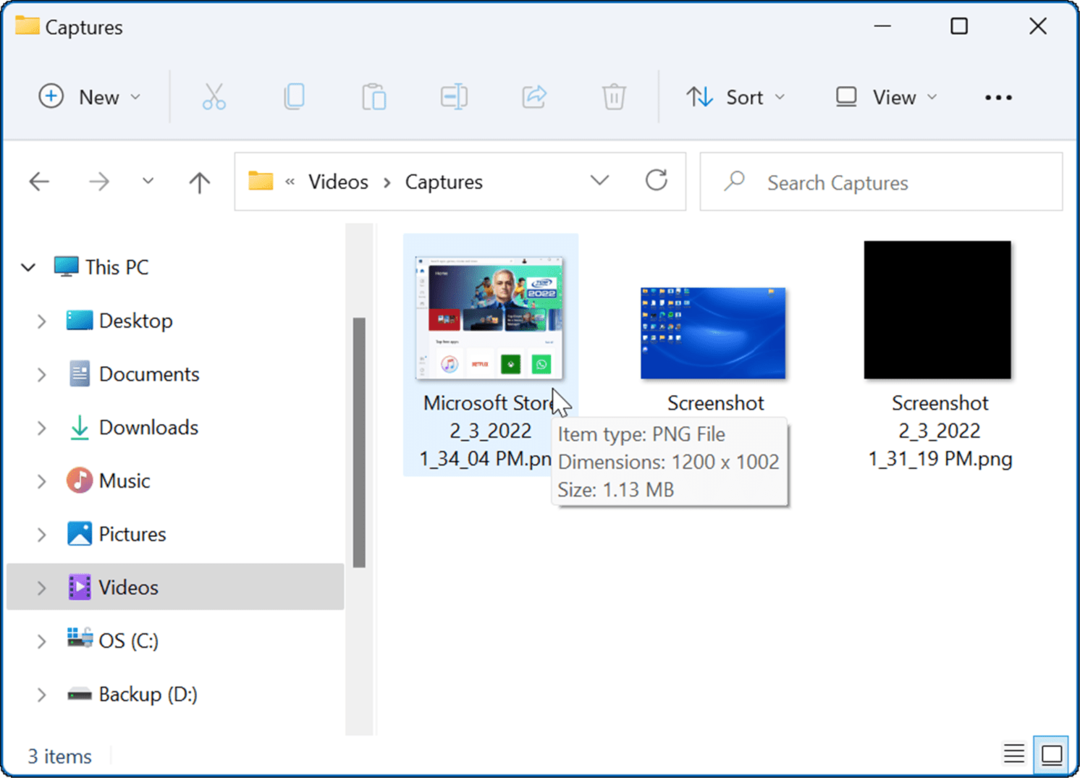 videoinspelningsmapp ta en skärmdump på Windows 11