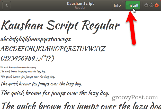 Klicka på Installera i Font Viewer