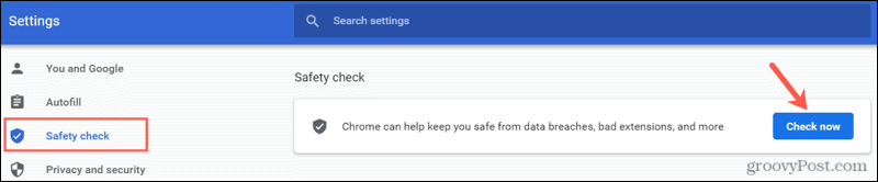 Utför en säkerhetskontroll i Chrome