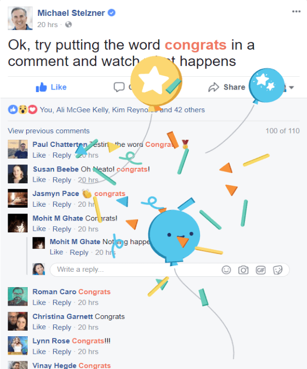 Facebook rullade ut en ny interaktiv funktion där hälsningar i inlägg eller kommentarer markeras i rött och genererar en kort animation när man klickar.