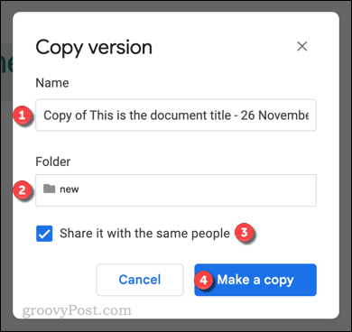 Kopiera versionen av en Google Dokument-fil