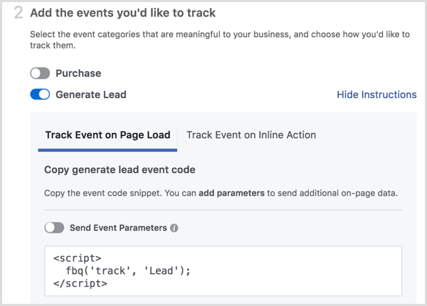Facebook pixelinstallation lägger till händelser