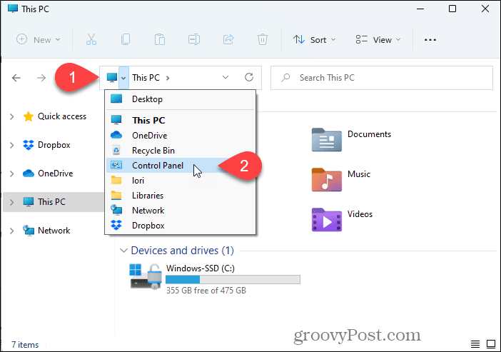 Öppna Kontrollpanelen med File Explorer