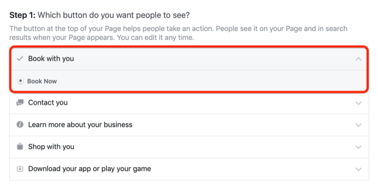 lägg till Boka nu åtgärdsknappen Boka för Facebook-sidan