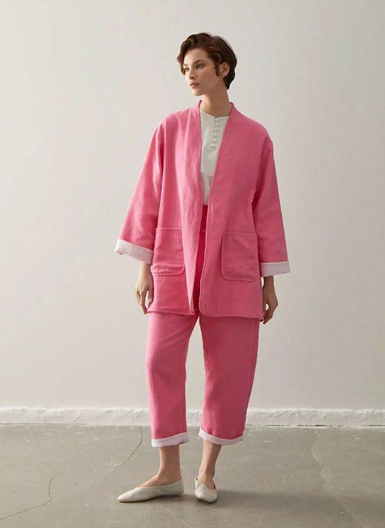 lcwaikiki kimono byxor kostym rosa