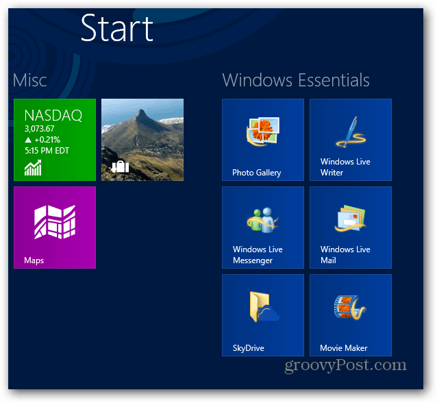 Windows Essentials Startskärm