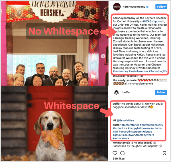 Instagram-bildtext användning av vitt utrymme