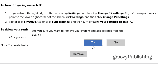 Ta bort synkroniserade data från SkyDrive i Windows 8.1