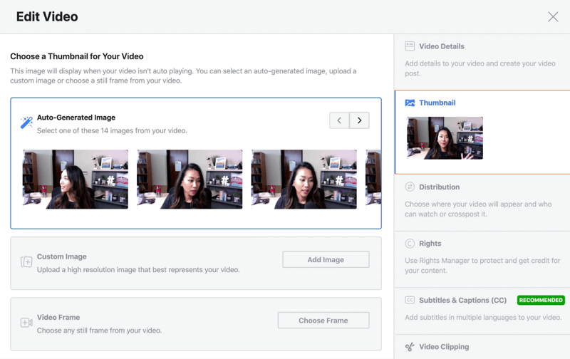 facebook livestream redigera videoalternativ genom att välja en automatiskt genererad miniatyrbild