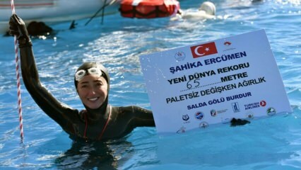 Şahika Ercümen bröt världsrekordet genom att gå ner till 65 meter!