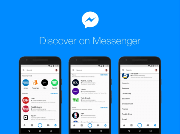 Facebooks nya Discover-nav inom Messenger-plattformen gör det möjligt för människor att bläddra och hitta bots och företag i Messenger.