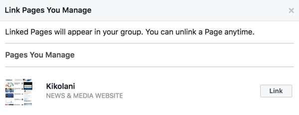 Länka din Facebook-sida till din grupp.