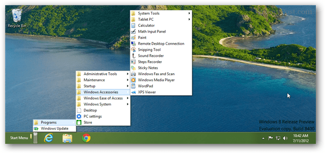windows 8 gungar en helt ny startmeny via verktygsfältet i aktivitetsfältet
